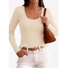 image:imagePRETTYGARDEN Womens Fall Lightweight Ribbed Knit Sweaters  Stretchy Cozy KnitwearScalloped Scoop NeckLong Sleeve ShirtsSlim Fitted PulloverBasic Layering TopsCute Casual OutfitsBeige