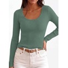image:imagePRETTYGARDEN Womens Fall Lightweight Ribbed Knit Sweaters  Stretchy Cozy KnitwearScalloped Scoop NeckLong Sleeve ShirtsSlim Fitted PulloverBasic Layering TopsCute Casual OutfitsSage Green