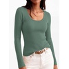 image:imagePRETTYGARDEN Womens Fall Lightweight Ribbed Knit Sweaters  Stretchy Cozy KnitwearScalloped Scoop NeckLong Sleeve ShirtsSlim Fitted PulloverBasic Layering TopsCute Casual OutfitsSage Green