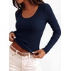 image:imagePRETTYGARDEN Womens Fall Lightweight Ribbed Knit Sweaters  Stretchy Cozy KnitwearScalloped Scoop NeckLong Sleeve ShirtsSlim Fitted PulloverBasic Layering TopsCute Casual OutfitsNavy Blue