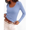 image:imagePRETTYGARDEN Womens Fall Lightweight Ribbed Knit Sweaters  Stretchy Cozy KnitwearScalloped Scoop NeckLong Sleeve ShirtsSlim Fitted PulloverBasic Layering TopsCute Casual OutfitsLight Blue