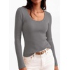 image:imagePRETTYGARDEN Womens Fall Lightweight Ribbed Knit Sweaters  Stretchy Cozy KnitwearScalloped Scoop NeckLong Sleeve ShirtsSlim Fitted PulloverBasic Layering TopsCute Casual OutfitsGrey