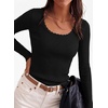 image:imagePRETTYGARDEN Womens Fall Lightweight Ribbed Knit Sweaters  Stretchy Cozy KnitwearScalloped Scoop NeckLong Sleeve ShirtsSlim Fitted PulloverBasic Layering TopsCute Casual OutfitsBlack