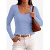image:imagePRETTYGARDEN Womens Fall Lightweight Ribbed Knit Sweaters  Stretchy Cozy KnitwearScalloped Scoop NeckLong Sleeve ShirtsSlim Fitted PulloverBasic Layering TopsCute Casual OutfitsLight Blue