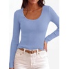 image:imagePRETTYGARDEN Womens Fall Lightweight Ribbed Knit Sweaters  Stretchy Cozy KnitwearScalloped Scoop NeckLong Sleeve ShirtsSlim Fitted PulloverBasic Layering TopsCute Casual OutfitsLight Blue