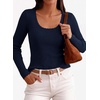 image:imagePRETTYGARDEN Womens Fall Lightweight Ribbed Knit Sweaters  Stretchy Cozy KnitwearScalloped Scoop NeckLong Sleeve ShirtsSlim Fitted PulloverBasic Layering TopsCute Casual OutfitsNavy Blue