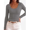 image:imagePRETTYGARDEN Womens Fall Lightweight Ribbed Knit Sweaters  Stretchy Cozy KnitwearScalloped Scoop NeckLong Sleeve ShirtsSlim Fitted PulloverBasic Layering TopsCute Casual OutfitsGrey