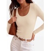 image:imagePRETTYGARDEN Womens Fall Lightweight Ribbed Knit Sweaters  Stretchy Cozy KnitwearScalloped Scoop NeckLong Sleeve ShirtsSlim Fitted PulloverBasic Layering TopsCute Casual OutfitsBeige