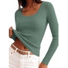 image:imagePRETTYGARDEN Womens Fall Lightweight Ribbed Knit Sweaters  Stretchy Cozy KnitwearScalloped Scoop NeckLong Sleeve ShirtsSlim Fitted PulloverBasic Layering TopsCute Casual OutfitsSage Green