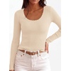 image:imagePRETTYGARDEN Womens Fall Lightweight Ribbed Knit Sweaters  Stretchy Cozy KnitwearScalloped Scoop NeckLong Sleeve ShirtsSlim Fitted PulloverBasic Layering TopsCute Casual OutfitsBeige