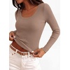 image:imagePRETTYGARDEN Womens Fall Lightweight Ribbed Knit Sweaters  Stretchy Cozy KnitwearScalloped Scoop NeckLong Sleeve ShirtsSlim Fitted PulloverBasic Layering TopsCute Casual OutfitsKhaki