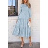 image:imagePRETTYGARDEN Womens Fall Midi Wedding Guest Dresses  Floral Boho Puff Long Sleeve Flowy Long Smocked Tiered Pockets Fit and Flare Holiday Party Elegant Spring OutfitsLight Blue