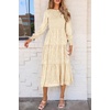 image:imagePRETTYGARDEN Womens Fall Midi Wedding Guest Dresses  Floral Boho Puff Long Sleeve Flowy Long Smocked Tiered Pockets Fit and Flare Holiday Party Elegant Spring OutfitsBeige