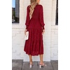 image:imagePRETTYGARDEN Womens Fall Midi Wedding Guest Dresses  Floral Boho Puff Long Sleeve Flowy Long Smocked Tiered Pockets Fit and Flare Holiday Party Elegant Spring OutfitsRed