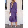 image:imagePRETTYGARDEN Womens Fall Midi Wedding Guest Dresses  Floral Boho Puff Long Sleeve Flowy Long Smocked Tiered Pockets Fit and Flare Holiday Party Elegant Spring OutfitsDark Purple