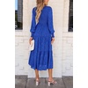 image:imagePRETTYGARDEN Womens Fall Midi Wedding Guest Dresses  Floral Boho Puff Long Sleeve Flowy Long Smocked Tiered Pockets Fit and Flare Holiday Party Elegant Spring OutfitsRoyal Blue