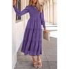 image:imagePRETTYGARDEN Womens Fall Midi Wedding Guest Dresses  Floral Boho Puff Long Sleeve Flowy Long Smocked Tiered Pockets Fit and Flare Holiday Party Elegant Spring OutfitsDark Purple