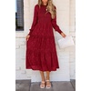 image:imagePRETTYGARDEN Womens Fall Midi Wedding Guest Dresses  Floral Boho Puff Long Sleeve Flowy Long Smocked Tiered Pockets Fit and Flare Holiday Party Elegant Spring OutfitsRed