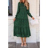 image:imagePRETTYGARDEN Womens Fall Midi Wedding Guest Dresses  Floral Boho Puff Long Sleeve Flowy Long Smocked Tiered Pockets Fit and Flare Holiday Party Elegant Spring OutfitsDark Green