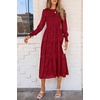 image:imagePRETTYGARDEN Womens Fall Midi Wedding Guest Dresses  Floral Boho Puff Long Sleeve Flowy Long Smocked Tiered Pockets Fit and Flare Holiday Party Elegant Spring OutfitsRed