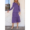 image:imagePRETTYGARDEN Womens Fall Midi Wedding Guest Dresses  Floral Boho Puff Long Sleeve Flowy Long Smocked Tiered Pockets Fit and Flare Holiday Party Elegant Spring OutfitsDark Purple