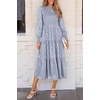 image:imagePRETTYGARDEN Womens Fall Midi Wedding Guest Dresses  Floral Boho Puff Long Sleeve Flowy Long Smocked Tiered Pockets Fit and Flare Holiday Party Elegant Spring OutfitsGrey Blue