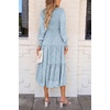 image:imagePRETTYGARDEN Womens Fall Midi Wedding Guest Dresses  Floral Boho Puff Long Sleeve Flowy Long Smocked Tiered Pockets Fit and Flare Holiday Party Elegant Spring OutfitsLight Blue