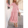 image:imagePRETTYGARDEN Womens Fall Midi Wedding Guest Dresses  Floral Boho Puff Long Sleeve Flowy Long Smocked Tiered Pockets Fit and Flare Holiday Party Elegant Spring OutfitsPink