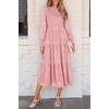 image:imagePRETTYGARDEN Womens Fall Midi Wedding Guest Dresses  Floral Boho Puff Long Sleeve Flowy Long Smocked Tiered Pockets Fit and Flare Holiday Party Elegant Spring OutfitsPink