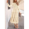 image:imagePRETTYGARDEN Womens Fall Midi Wedding Guest Dresses  Floral Boho Puff Long Sleeve Flowy Long Smocked Tiered Pockets Fit and Flare Holiday Party Elegant Spring OutfitsBeige
