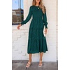 image:imagePRETTYGARDEN Womens Fall Midi Wedding Guest Dresses  Floral Boho Puff Long Sleeve Flowy Long Smocked Tiered Pockets Fit and Flare Holiday Party Elegant Spring OutfitsMalachite Green