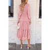image:imagePRETTYGARDEN Womens Fall Midi Wedding Guest Dresses  Floral Boho Puff Long Sleeve Flowy Long Smocked Tiered Pockets Fit and Flare Holiday Party Elegant Spring OutfitsPink