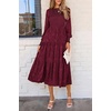 image:imagePRETTYGARDEN Womens Fall Midi Wedding Guest Dresses  Floral Boho Puff Long Sleeve Flowy Long Smocked Tiered Pockets Fit and Flare Holiday Party Elegant Spring OutfitsWine Red