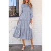 image:imagePRETTYGARDEN Womens Fall Midi Wedding Guest Dresses  Floral Boho Puff Long Sleeve Flowy Long Smocked Tiered Pockets Fit and Flare Holiday Party Elegant Spring OutfitsGrey Blue