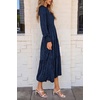 image:imagePRETTYGARDEN Womens Fall Midi Wedding Guest Dresses  Floral Boho Puff Long Sleeve Flowy Long Smocked Tiered Pockets Fit and Flare Holiday Party Elegant Spring OutfitsDark Blue