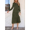 image:imagePRETTYGARDEN Womens Fall Midi Wedding Guest Dresses  Floral Boho Puff Long Sleeve Flowy Long Smocked Tiered Pockets Fit and Flare Holiday Party Elegant Spring OutfitsArmy Green