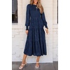 image:imagePRETTYGARDEN Womens Fall Midi Wedding Guest Dresses  Floral Boho Puff Long Sleeve Flowy Long Smocked Tiered Pockets Fit and Flare Holiday Party Elegant Spring OutfitsDark Blue