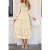 image:imagePRETTYGARDEN Womens Fall Midi Wedding Guest Dresses  Floral Boho Puff Long Sleeve Flowy Long Smocked Tiered Pockets Fit and Flare Holiday Party Elegant Spring OutfitsBeige