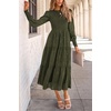 image:imagePRETTYGARDEN Womens Fall Midi Wedding Guest Dresses  Floral Boho Puff Long Sleeve Flowy Long Smocked Tiered Pockets Fit and Flare Holiday Party Elegant Spring OutfitsArmy Green