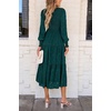 image:imagePRETTYGARDEN Womens Fall Midi Wedding Guest Dresses  Floral Boho Puff Long Sleeve Flowy Long Smocked Tiered Pockets Fit and Flare Holiday Party Elegant Spring OutfitsMalachite Green