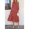 image:imagePRETTYGARDEN Womens Fall Midi Wedding Guest Dresses  Floral Boho Puff Long Sleeve Flowy Long Smocked Tiered Pockets Fit and Flare Holiday Party Elegant Spring OutfitsBean Paste Red