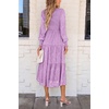 image:imagePRETTYGARDEN Womens Fall Midi Wedding Guest Dresses  Floral Boho Puff Long Sleeve Flowy Long Smocked Tiered Pockets Fit and Flare Holiday Party Elegant Spring OutfitsPurple