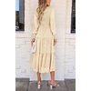 image:imagePRETTYGARDEN Womens Fall Midi Wedding Guest Dresses  Floral Boho Puff Long Sleeve Flowy Long Smocked Tiered Pockets Fit and Flare Holiday Party Elegant Spring OutfitsBeige