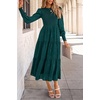 image:imagePRETTYGARDEN Womens Fall Midi Wedding Guest Dresses  Floral Boho Puff Long Sleeve Flowy Long Smocked Tiered Pockets Fit and Flare Holiday Party Elegant Spring OutfitsMalachite Green