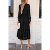 image:imagePRETTYGARDEN Womens Fall Midi Wedding Guest Dresses  Floral Boho Puff Long Sleeve Flowy Long Smocked Tiered Pockets Fit and Flare Holiday Party Elegant Spring OutfitsBlack