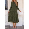 image:imagePRETTYGARDEN Womens Fall Midi Wedding Guest Dresses  Floral Boho Puff Long Sleeve Flowy Long Smocked Tiered Pockets Fit and Flare Holiday Party Elegant Spring OutfitsArmy Green