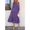 image:imagePRETTYGARDEN Womens Fall Midi Wedding Guest Dresses  Floral Boho Puff Long Sleeve Flowy Long Smocked Tiered Pockets Fit and Flare Holiday Party Elegant Spring OutfitsDark Purple