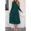 image:imagePRETTYGARDEN Womens Fall Midi Wedding Guest Dresses  Floral Boho Puff Long Sleeve Flowy Long Smocked Tiered Pockets Fit and Flare Holiday Party Elegant Spring OutfitsMalachite Green