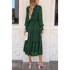 image:imagePRETTYGARDEN Womens Fall Midi Wedding Guest Dresses  Floral Boho Puff Long Sleeve Flowy Long Smocked Tiered Pockets Fit and Flare Holiday Party Elegant Spring OutfitsDark Green