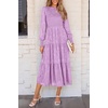 image:imagePRETTYGARDEN Womens Fall Midi Wedding Guest Dresses  Floral Boho Puff Long Sleeve Flowy Long Smocked Tiered Pockets Fit and Flare Holiday Party Elegant Spring OutfitsPurple